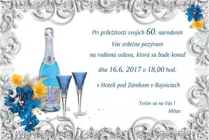 Pozvánka na oslavu - strieborná s motívom modrých kvetov | vasedarceky.sk