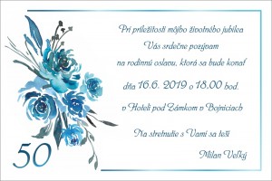 Pozvánka na oslavu s jubileom a modrou kyticou | vasedarceky.sk