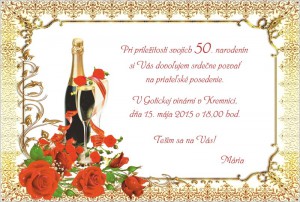 Pozvánka na oslavu - zlatá s červenými ružami | vasedarceky.sk